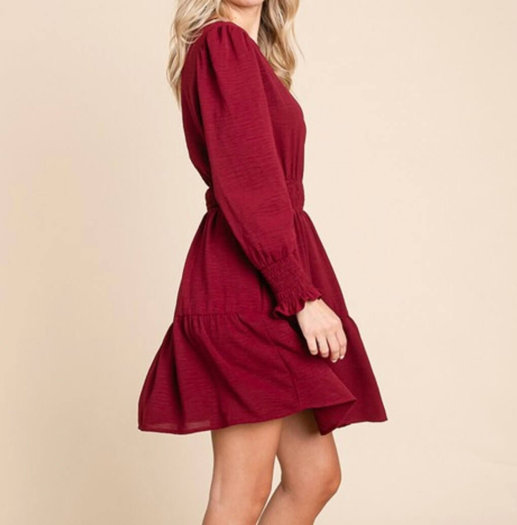 The Gabbie Dress: Long Sleeve Tiered Mini Dress - MomQueenBoutique