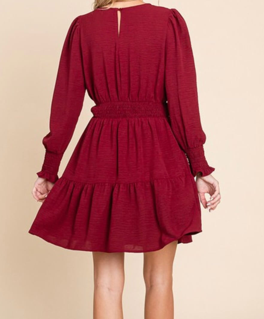 The Gabbie Dress: Long Sleeve Tiered Mini Dress - MomQueenBoutique