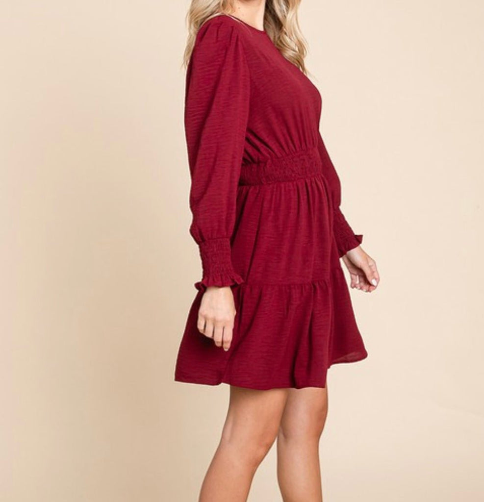 The Gabbie Dress: Long Sleeve Tiered Mini Dress - MomQueenBoutique