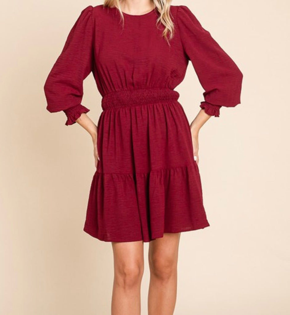 The Gabbie Dress: Long Sleeve Tiered Mini Dress - MomQueenBoutique