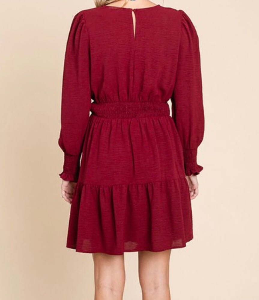 The Gabbie Dress: Long Sleeve Tiered Mini Dress - MomQueenBoutique