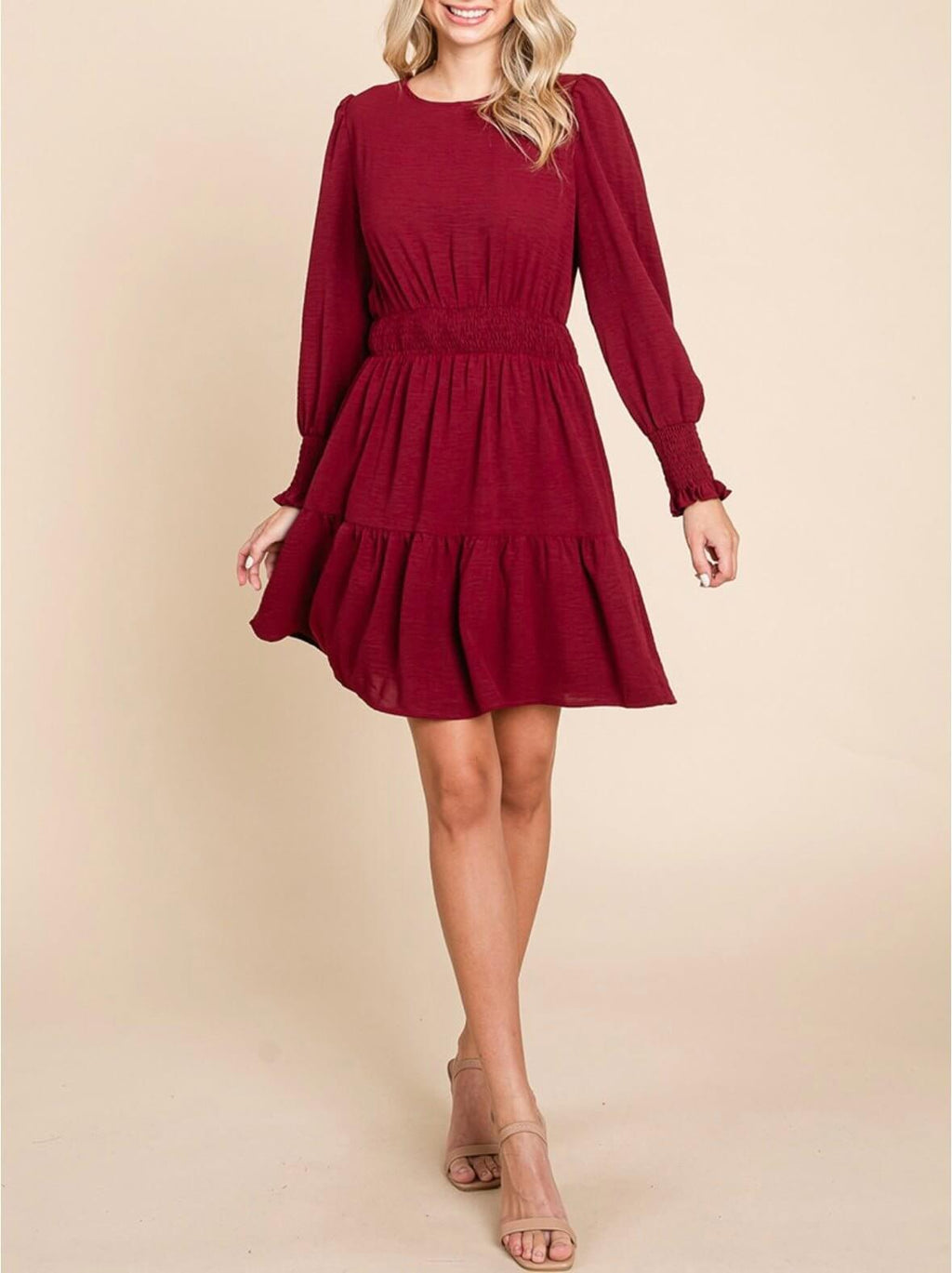 The Gabbie Dress: Long Sleeve Tiered Mini Dress - MomQueenBoutique