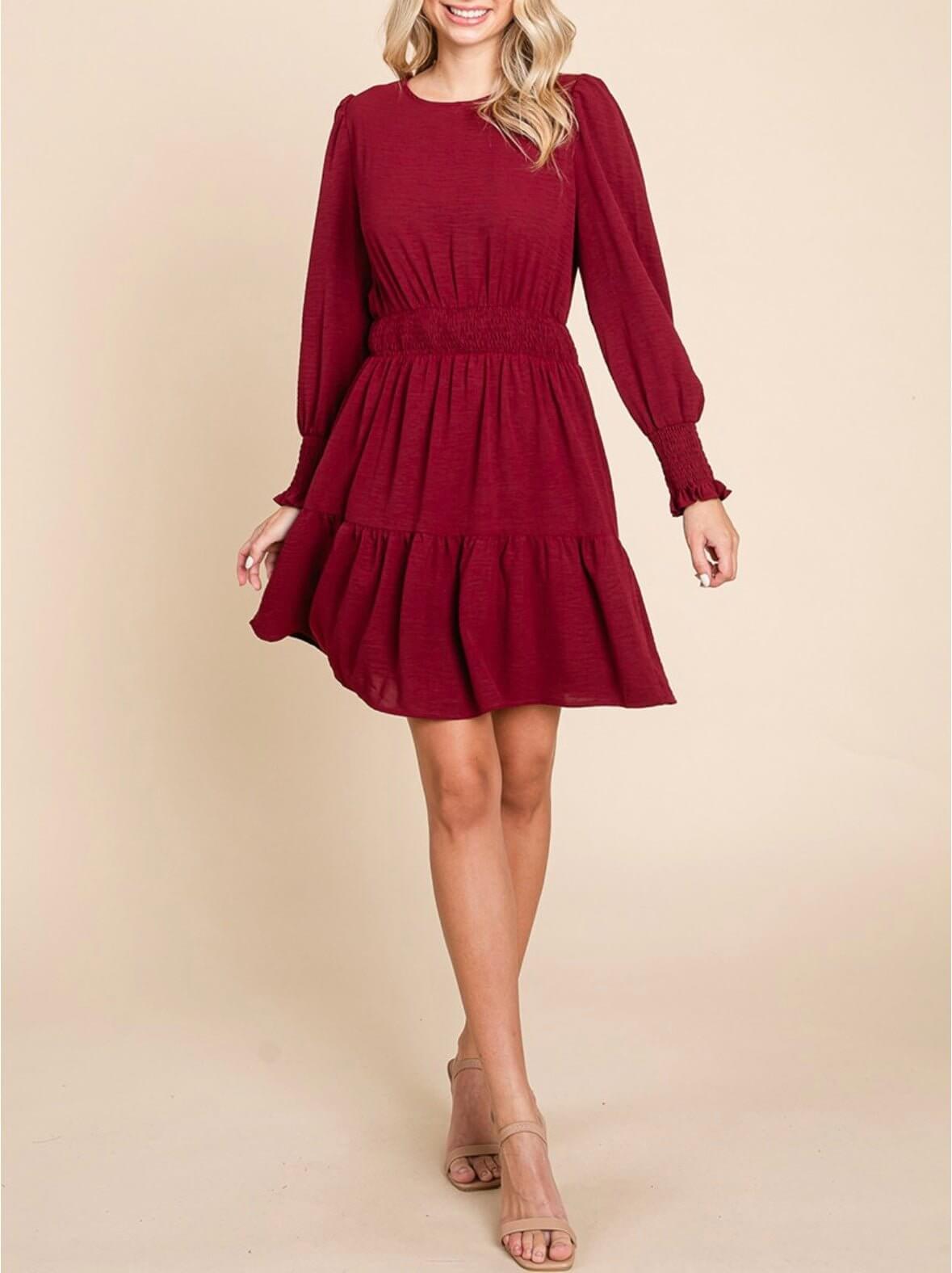 gabbie mini dress The Gabbie Dress: Long Sleeve Tiered Mini Dress Medium
