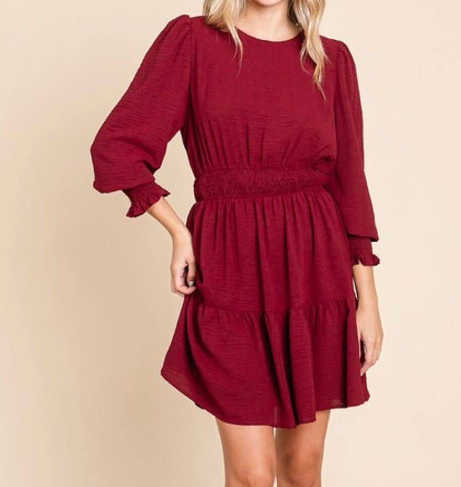 The Gabbie Dress: Long Sleeve Tiered Mini Dress - MomQueenBoutique