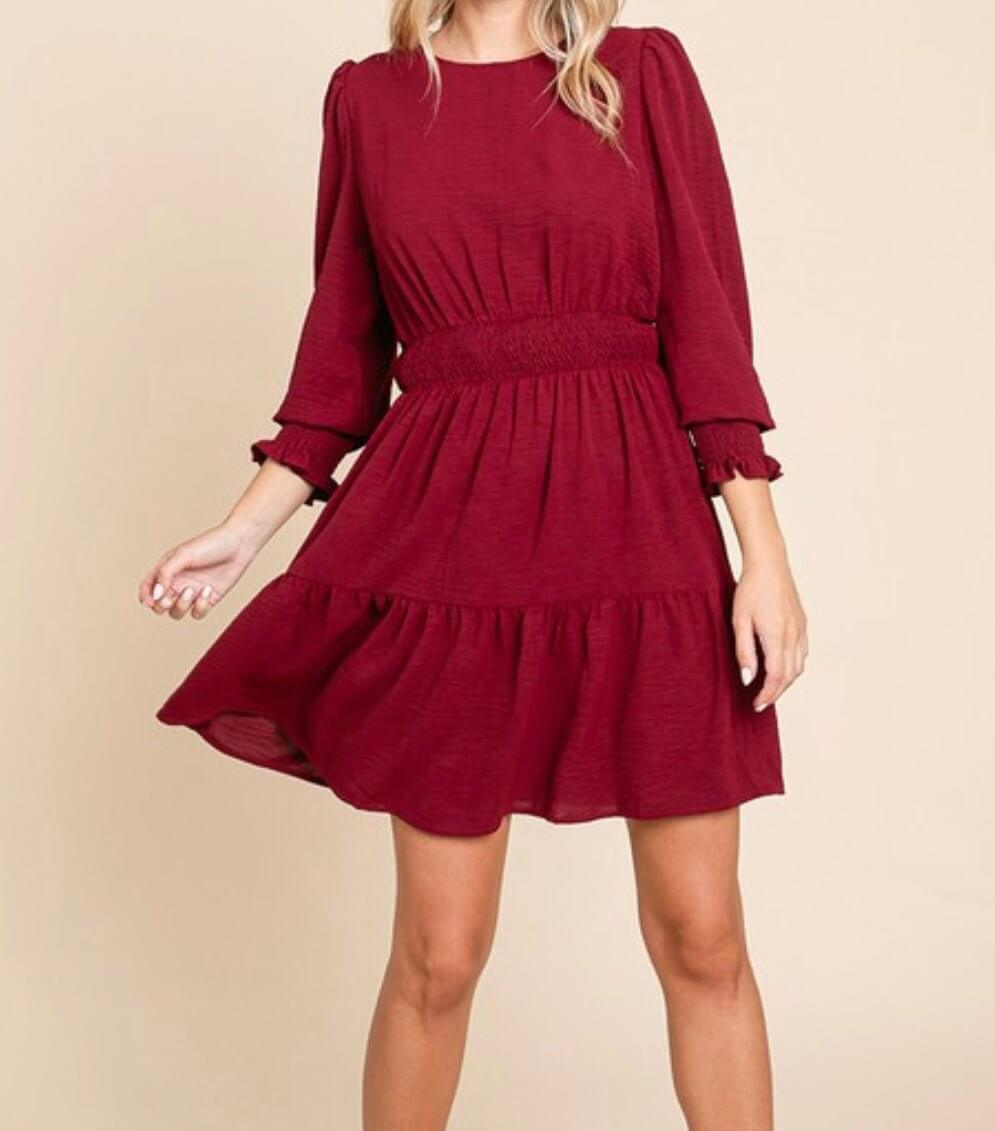 The Gabbie Dress: Long Sleeve Tiered Mini Dress - MomQueenBoutique