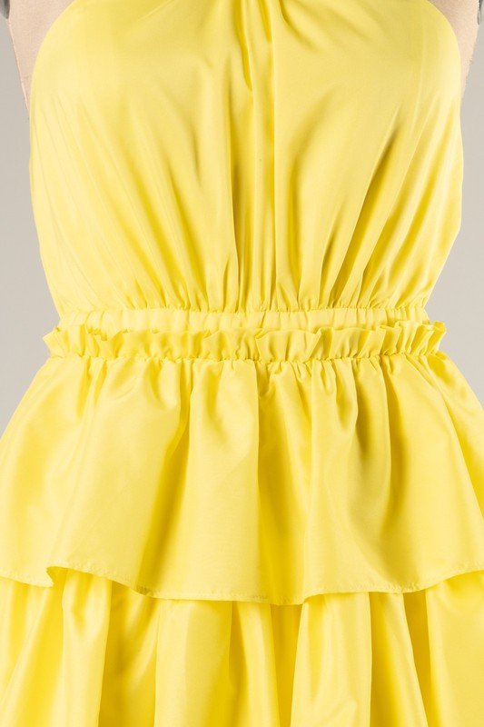 The Gavin Dress: Lime Tiered Ruffle Maxi Halter Dress - MomQueenBoutique