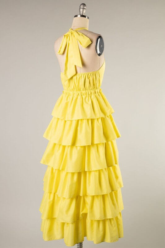 The Gavin Dress: Lime Tiered Ruffle Maxi Halter Dress - MomQueenBoutique