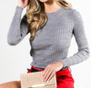 The Genevieve Top: Long Sleeve Cable Knit Sweater Top - MomQueenBoutique