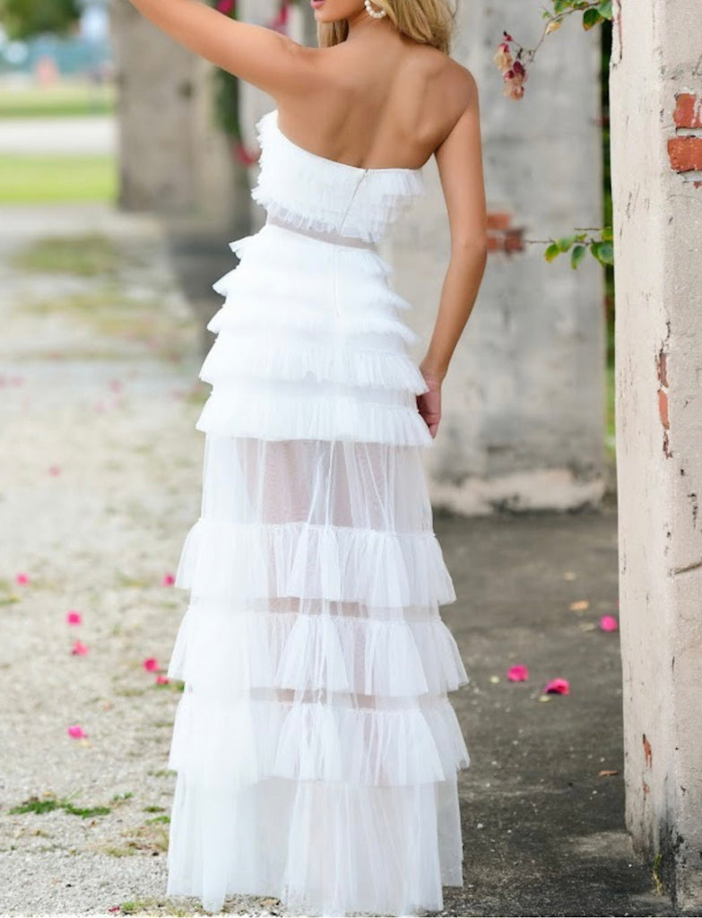 The Georgia Dress: Strapless White Ruffled Tiered Dress - MomQueenBoutique