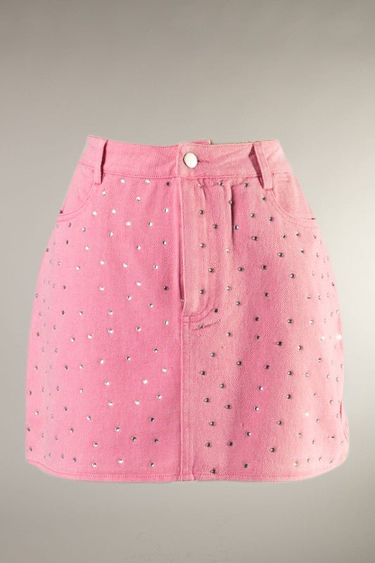 The Gianna Skirt: Pink Denim Rhinestone Bling Accented Skirt - MomQueenBoutique
