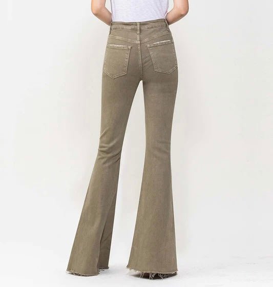The Ginger Jeans: High Rise Green Flare Jeans - MomQueenBoutique