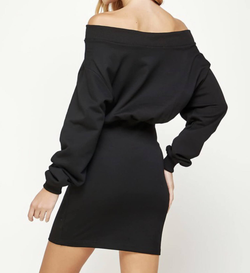 The Grace Dress: Off Shoulder Sweatshirt Dress - MomQueenBoutique