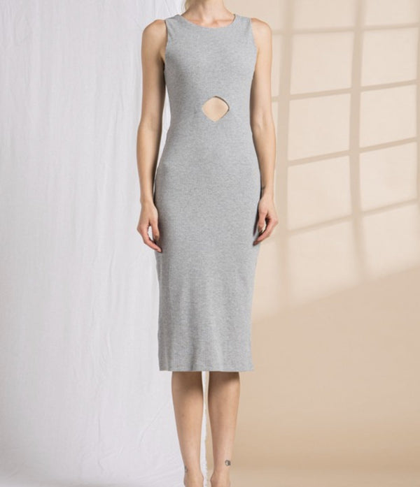 The Grayson Dress: Knit Rib Sleeveless Cutout Midi Bodycon Dress - MomQueenBoutique