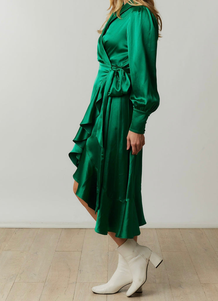 The Gretchen Dress: Long Sleeve Ruffled Midi Dress - MomQueenBoutique