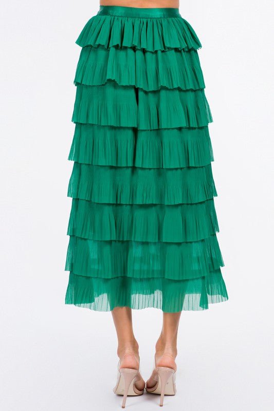 The Griffin Skirt: Green Tiered Ruffle Midi Skirt - MomQueenBoutique