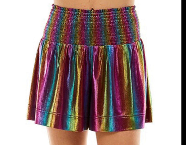 The Haley Shorts: Holographic Rainbow Shorts - MomQueenBoutique
