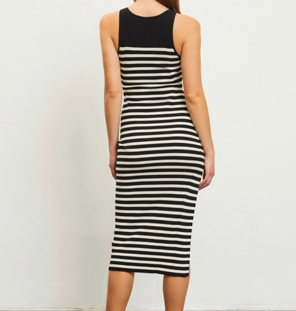 The Hannah Dress: Ribbed Bodycon Striped Dress - MomQueenBoutique