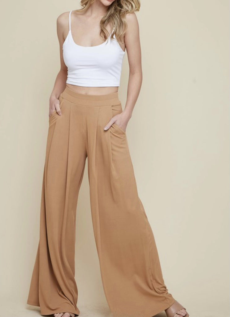 The Heather Set: 3/4th Sleeve Ribbed Wide Leg Pant Set - MomQueenBoutique