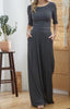 The Heather Set: 3/4th Sleeve Ribbed Wide Leg Pant Set - MomQueenBoutique