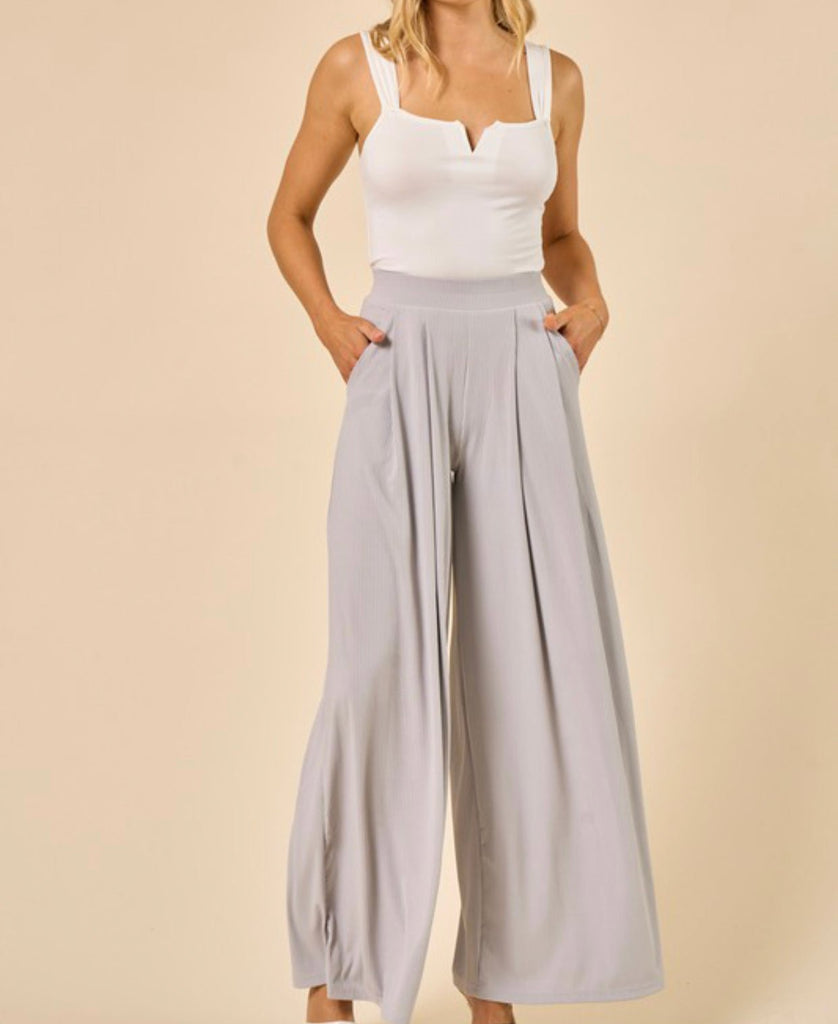 The Heather Set: 3/4th Sleeve Ribbed Wide Leg Pant Set - MomQueenBoutique