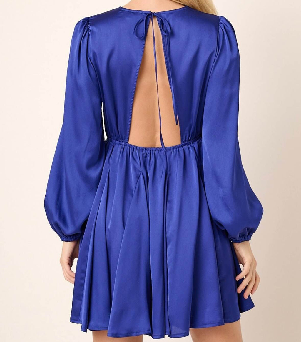 The Holly Dress: Satin Cut Out Back Mini Dress - MomQueenBoutique