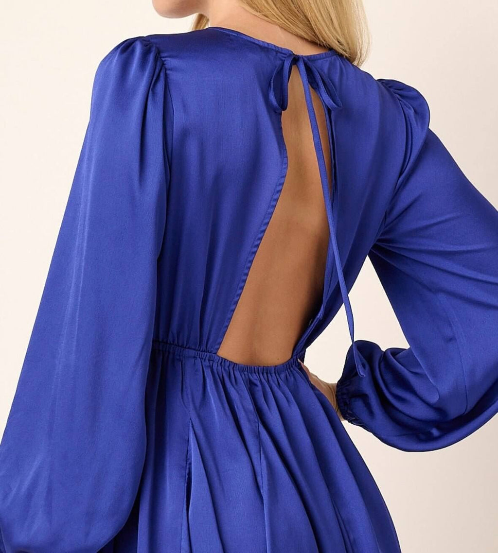 The Holly Dress: Satin Cut Out Back Mini Dress - MomQueenBoutique