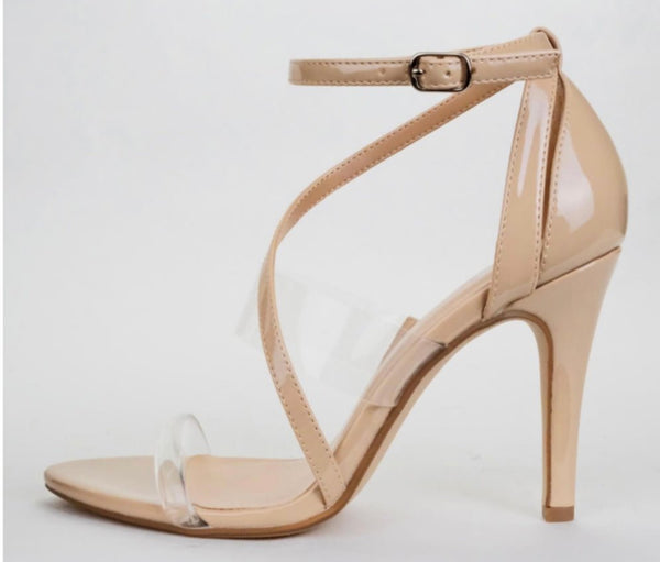 The Homecoming Hottie Heels: Nude and Clear Strapped Heels - MomQueenBoutique