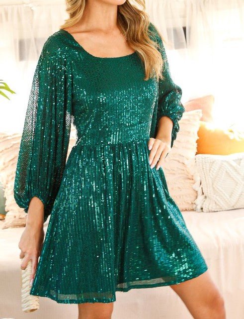 The Hunter Dress: Green Sequin Dress - MomQueenBoutique
