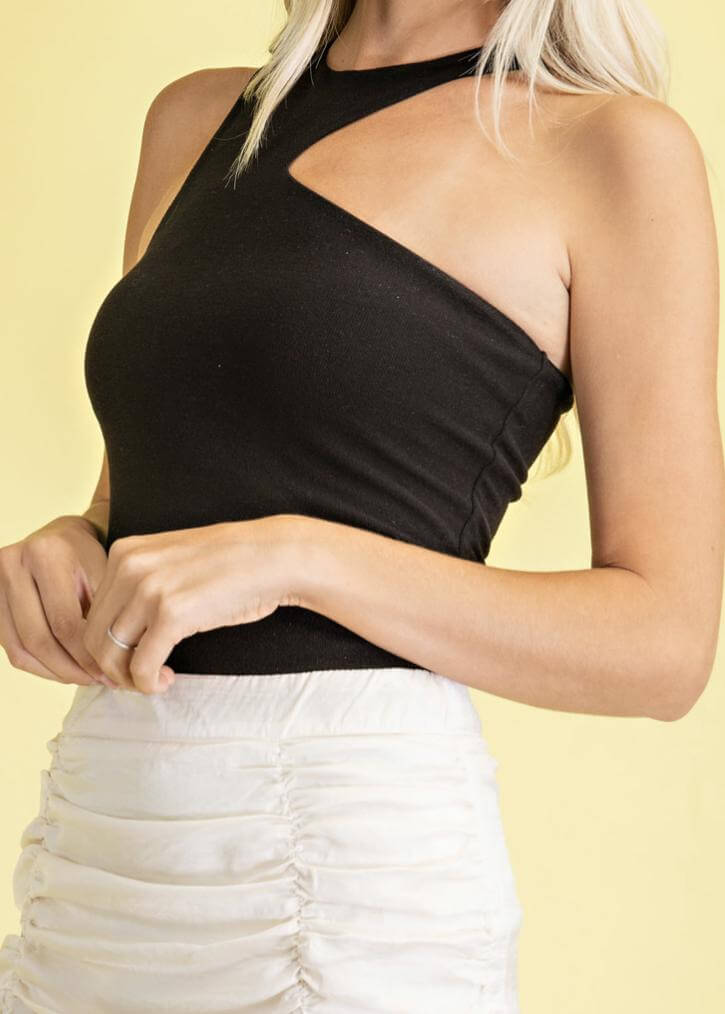 The Iris Bodysuit: Asymmetrical Cut Out Bodysuit - MomQueenBoutique