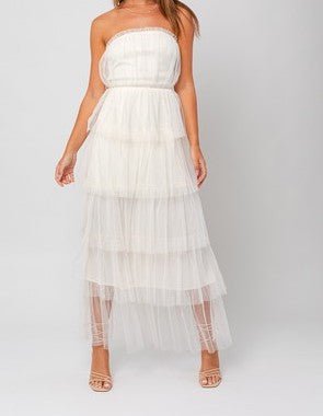 The Ivy Dress: Strapless Layered Ruffle Tiered Maxi Dress - MomQueenBoutique
