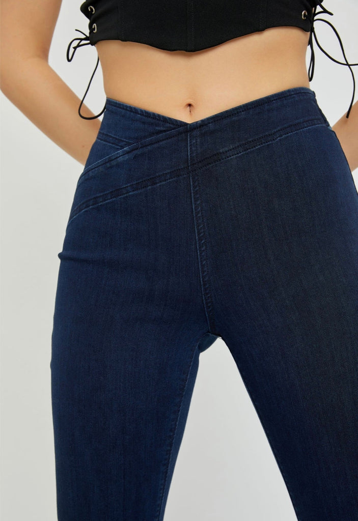 The Jalyn Jeans: High Rise Clean Overlapping Flare Jeans - MomQueenBoutique