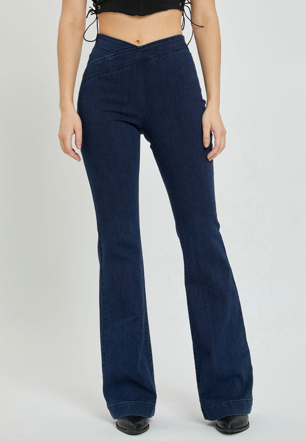The Jalyn Jeans: High Rise Clean Overlapping Flare Jeans - MomQueenBoutique