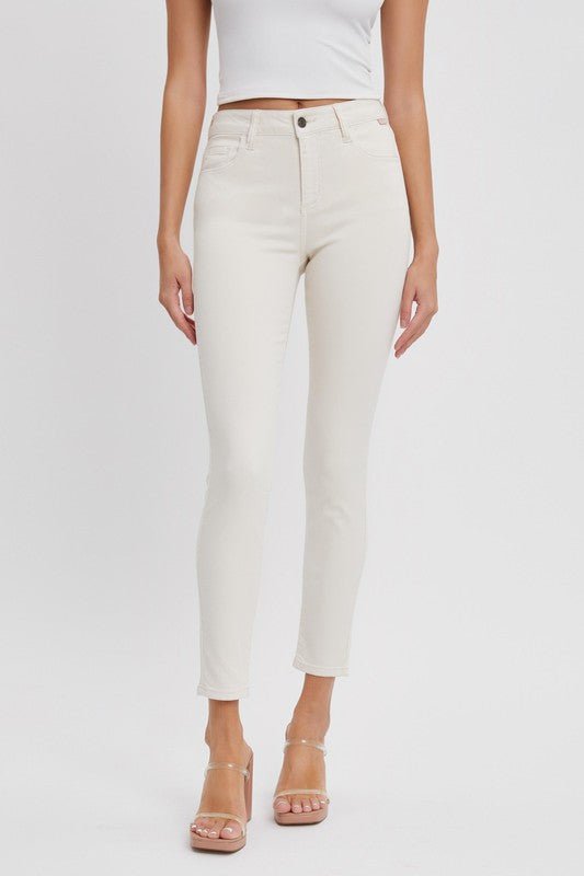 The Janice Jeans: Cropped Cream Unbleached Skinny Jean - MomQueenBoutique
