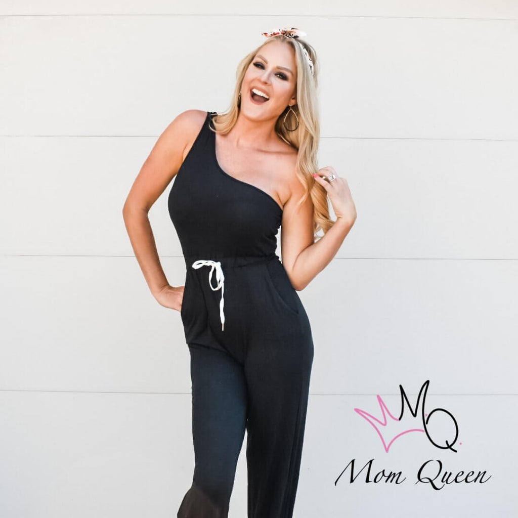The Janine Jumpsuit: One Shoulder Jumpsuit - MomQueenBoutique