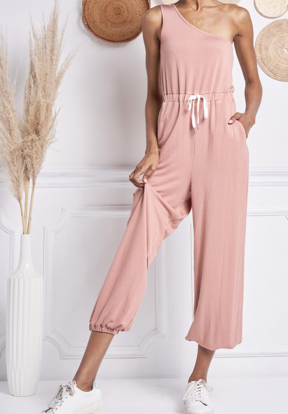 The Janine Jumpsuit: One Shoulder Jumpsuit - MomQueenBoutique