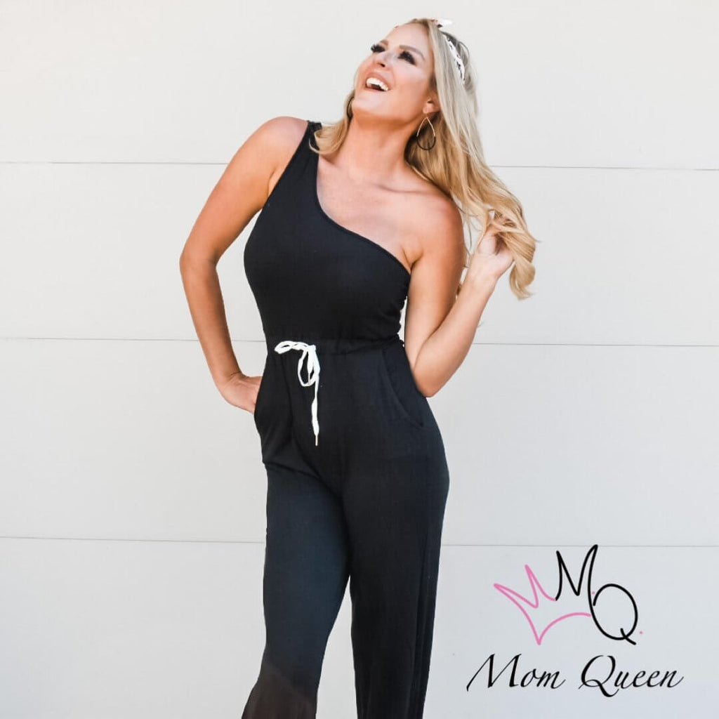 The Janine Jumpsuit: One Shoulder Jumpsuit - MomQueenBoutique