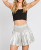 The Jeanie Shorts: Metallic Smocked High Waisted Game Day Shorts - MomQueenBoutique