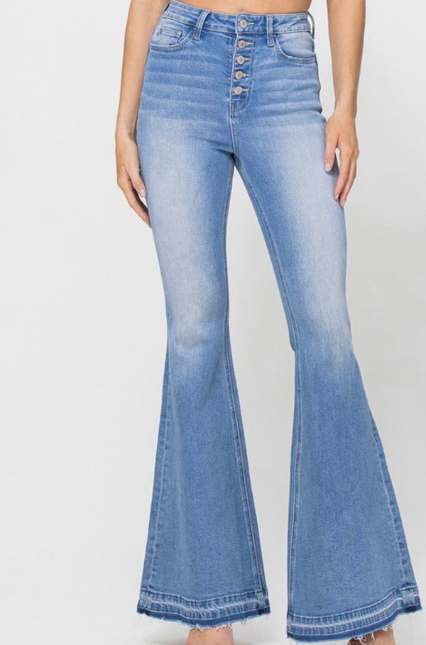 The Jenna Jeans: Button Up High Rise Flare Jeans - MomQueenBoutique