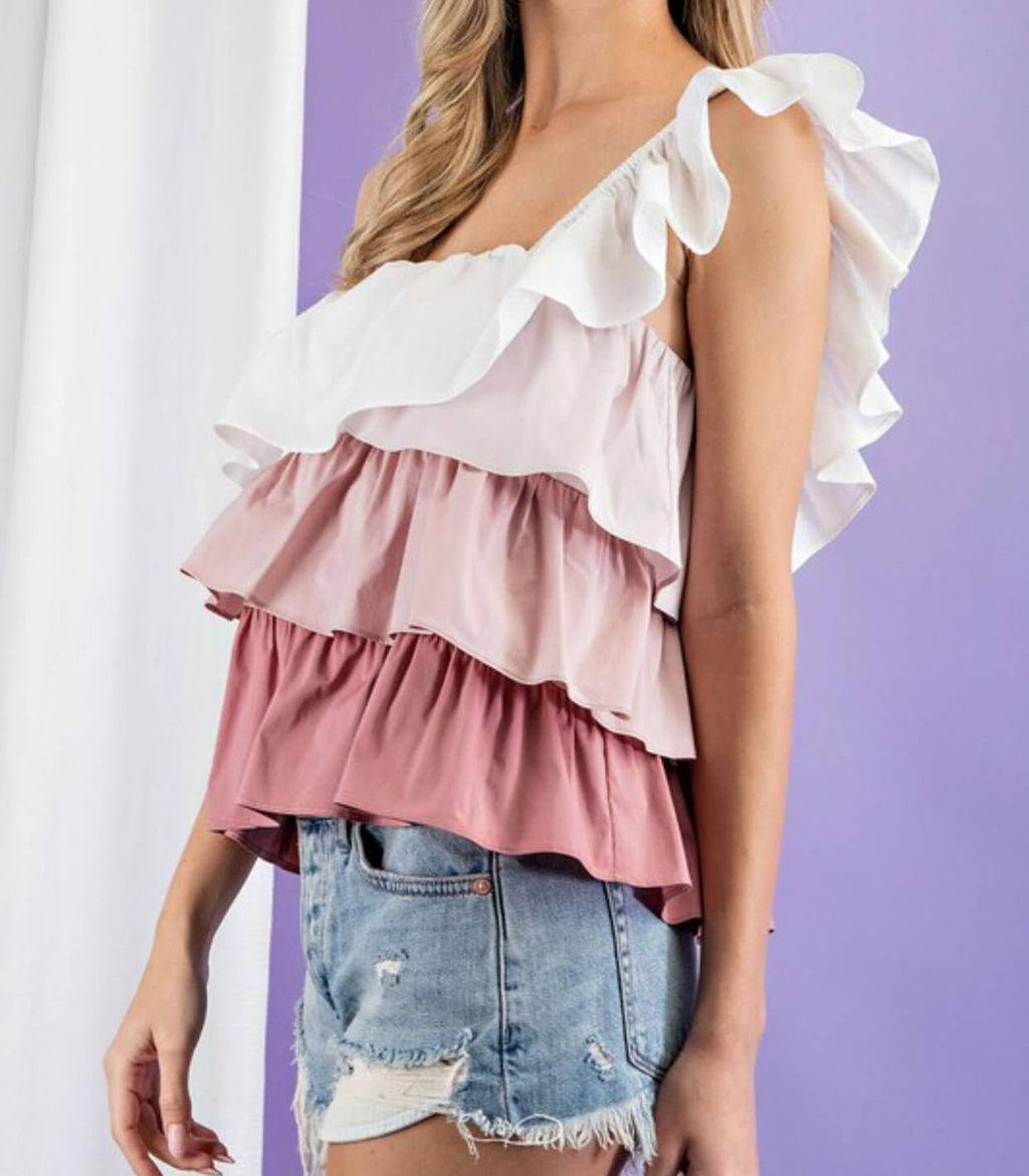 The Jennifer Top: One Shoulder Ruffle Top - MomQueenBoutique