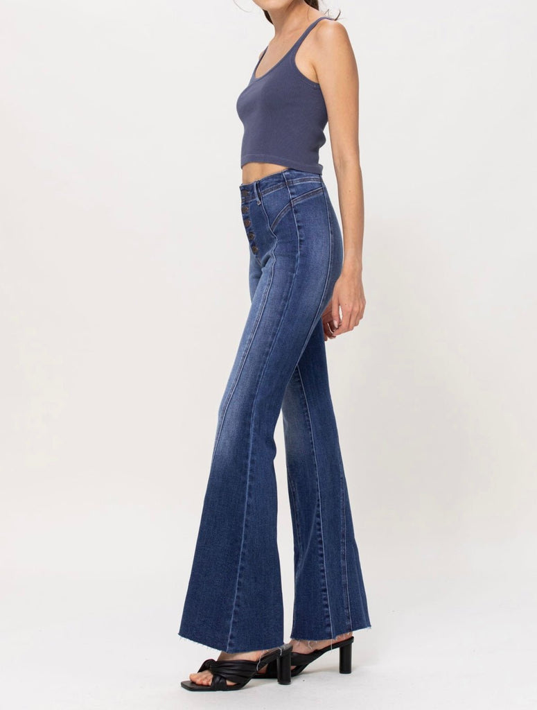 The Jessica Jeans: High Rise Stretchy Denim Flare Jeans - MomQueenBoutique