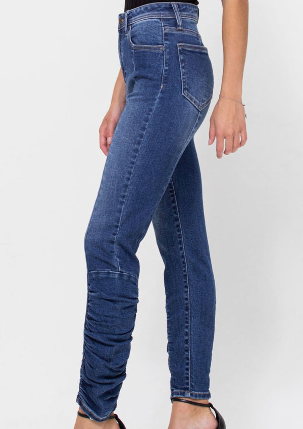 The Jolie Jeans: High Rise Ruched Bottom Skinny Jean - MomQueenBoutique