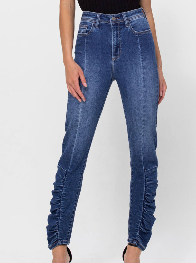 The Jolie Jeans: High Rise Ruched Bottom Skinny Jean - MomQueenBoutique