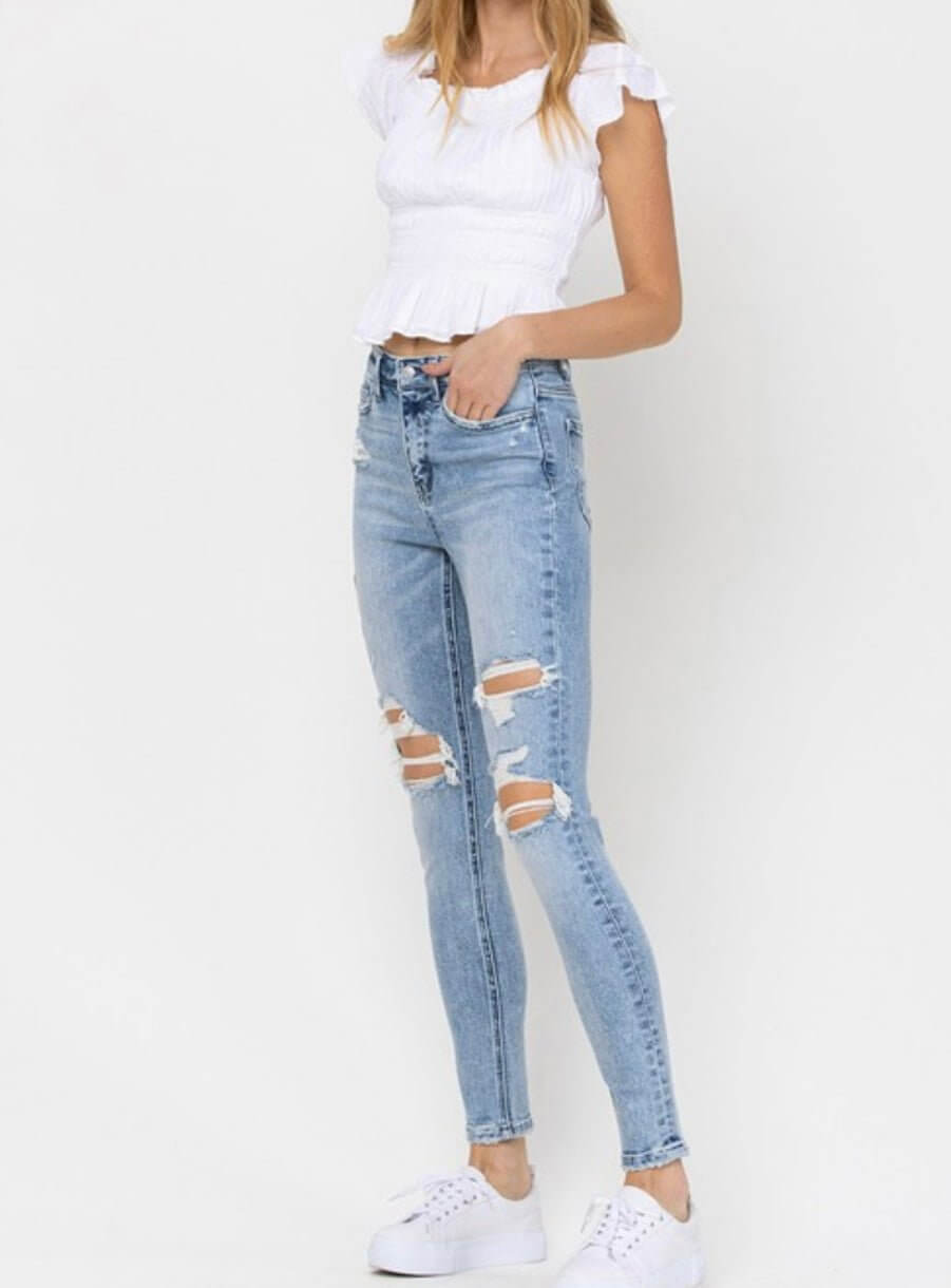 The Jordan Jeans: High Rise Distressed Skinny Jean - MomQueenBoutique