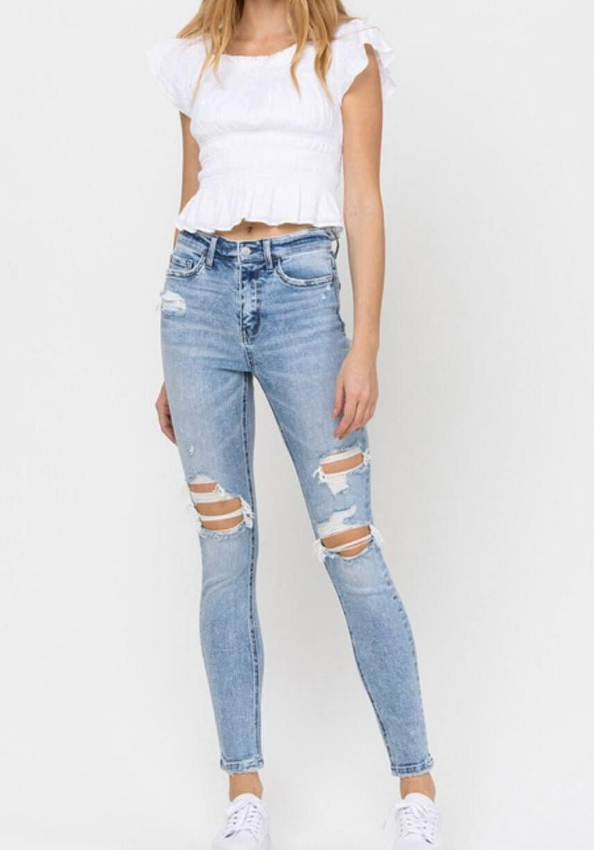 The Jordan Jeans: High Rise Distressed Skinny Jean - MomQueenBoutique