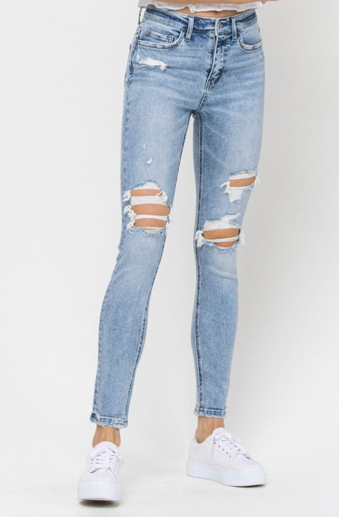 The Jordan Jeans: High Rise Distressed Skinny Jean - MomQueenBoutique