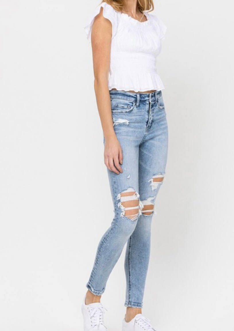 The Jordan Jeans: High Rise Distressed Skinny Jean - MomQueenBoutique