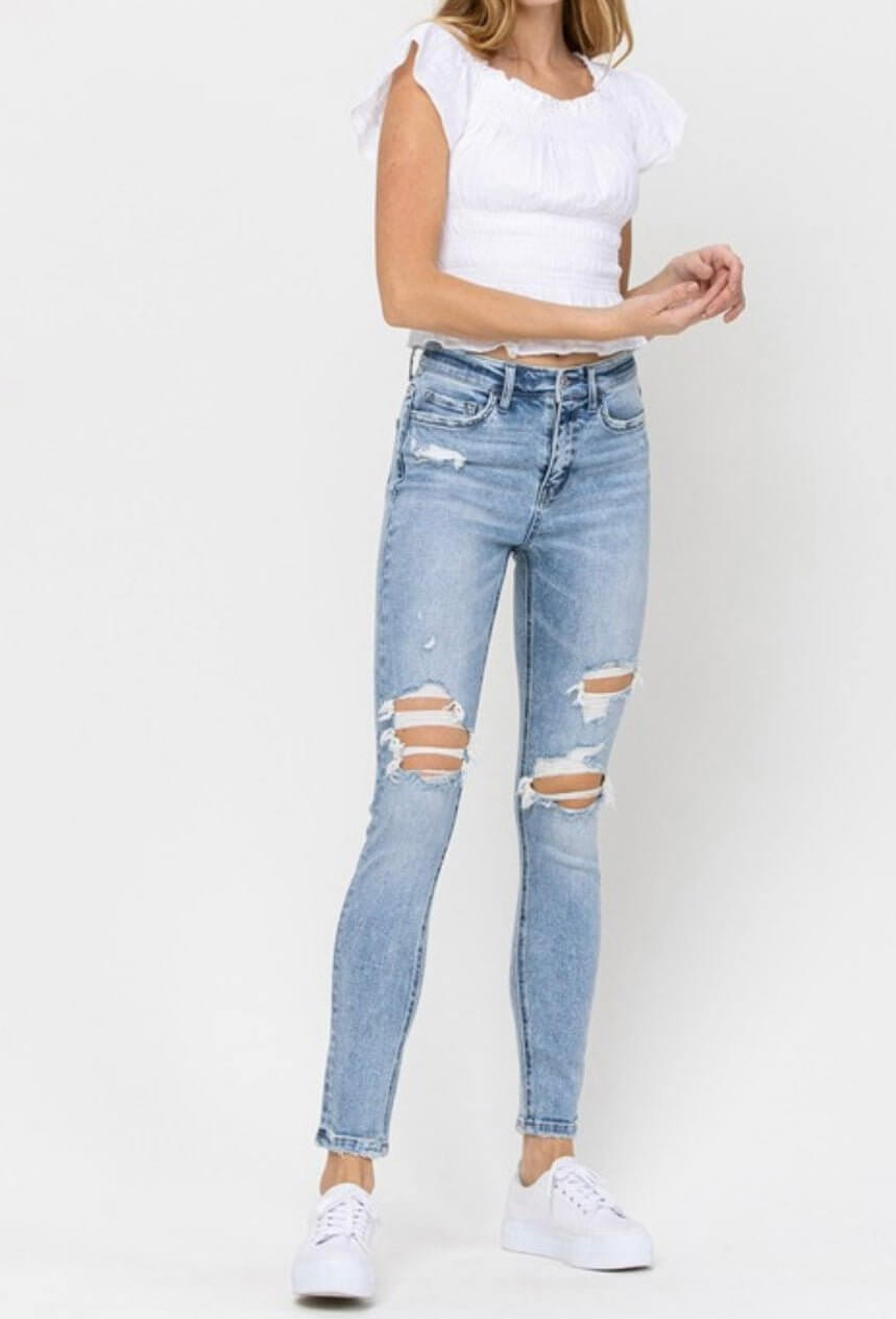 The Jordan Jeans: High Rise Distressed Skinny Jean - MomQueenBoutique
