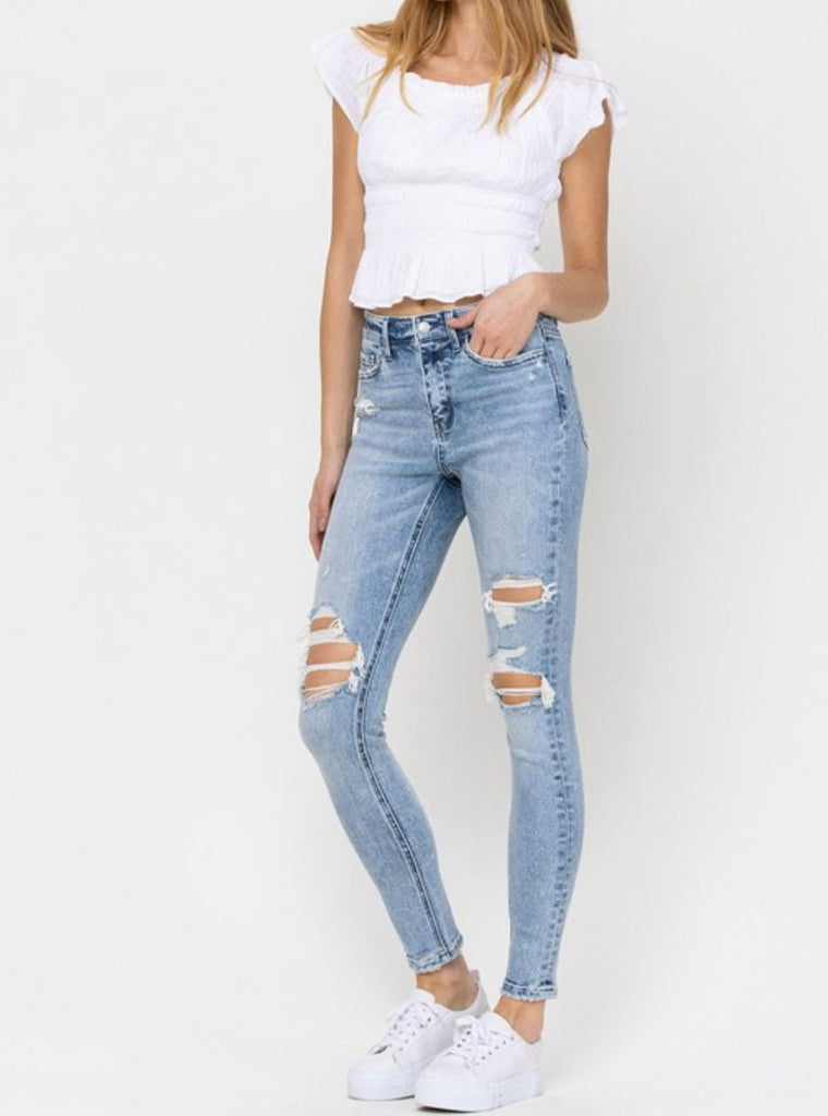 Blue High Rise Ripped Jeans