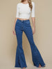 The Joy Jeans: High Waisted Button Flares Jeans - MomQueenBoutique