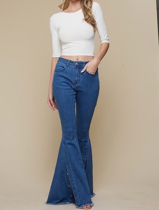 The Joy Jeans: High Waisted Button Flares Jeans - MomQueenBoutique